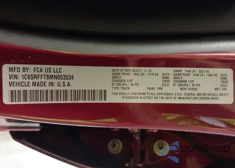 2021 Ram 1500 Big Horn 4X4 5'7 Box from USA, damaged, VIN 1C6SRFFT8MN653534